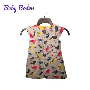 Baby Boden Girls Corduroy Pinafore Bird Print Dress Sz 18-24 Months 100% Cotton